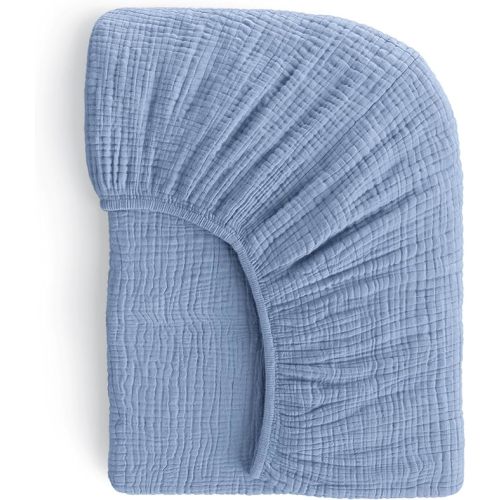 Muslin Crib Sheets, 100% Organic Cotton, Breathable and Ultra-Soft, Standard Crib Sheet Mattress (28"x 52") for Girls and Boys, Neutral Fitted Baby Crib Sheet (Blue)