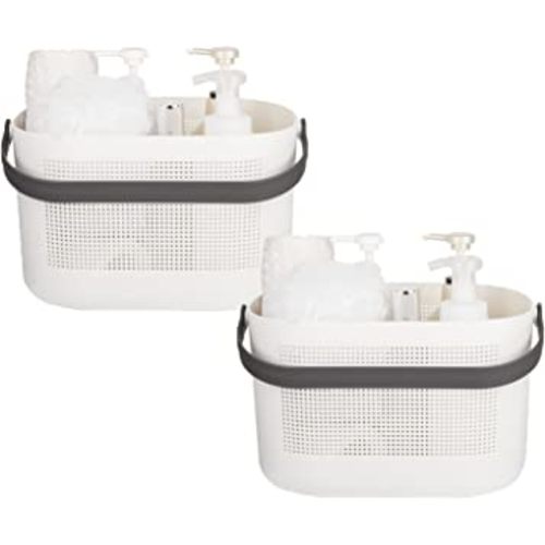 Plastic Storage Baskets with Handles, Shower Caddy Shelf Organizers Basket for Bathroom, Kitchen, Dorm Room, Grey, 2 Pack