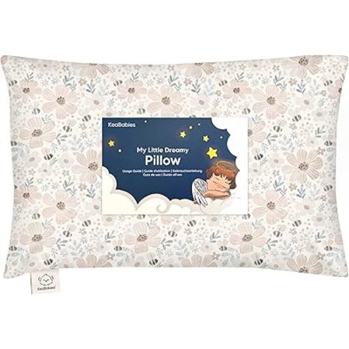 Toddler Pillow with Pillowcase - 13x18 My Little Dreamy Kids Travel Bed Pillows for Sleeping, Organic Cotton Small Pillowcase, Soft & Breathable, Machine Washable, Toddlers 2-5 years old (Flora Vale)