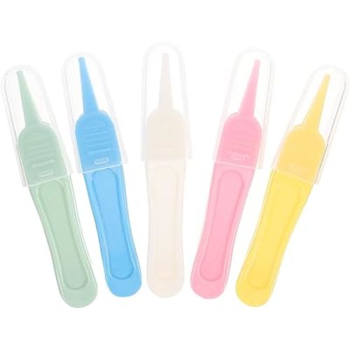 5pcs Infant Nose Cleaning Tweezer Plastic Round Head Care Ear Nose Navel Clean Tool Nipper Plier Pincet Forceps for Ear Wax Removal Tool