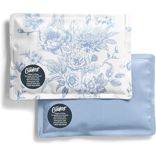 Fit & Fresh Cool Coolers 2 Pack Soft Ice for Lunch Bags, Flexible Stretch Nylon, Durable, Reusable Lunch Box Ice Packs, Soft Ice, Reusable Freezer Packs, Lunch Ice, Easy to Clean, Blue Floral