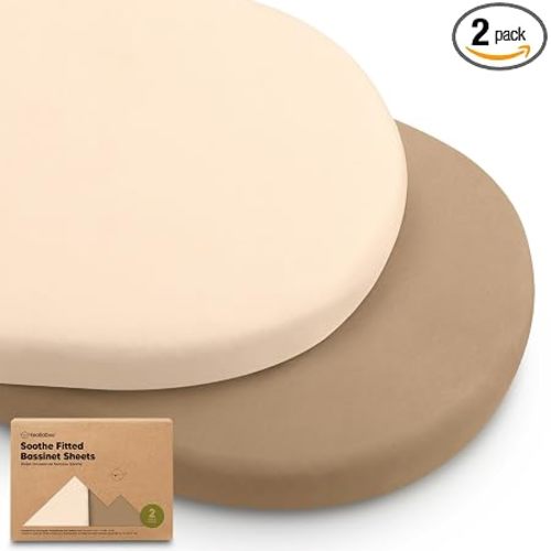 2pk Organic Baby Bassinet Sheets Boys, Girls, Fitted Sheet (Pecan) | 100% Cotton Bassinet Mattress Sheets, Compatible with Halo Bassinest Swivel Sleeper, Graco, Baby Delight, Universal Fitted