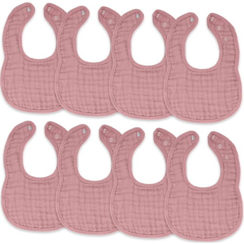Muslin Cotton Baby Bibs, 4 Pack, Adjustable Size with Easy Snaps, Soft and Super Absorbent, Washable and Reusable By Comfy Cubs - Mauve
