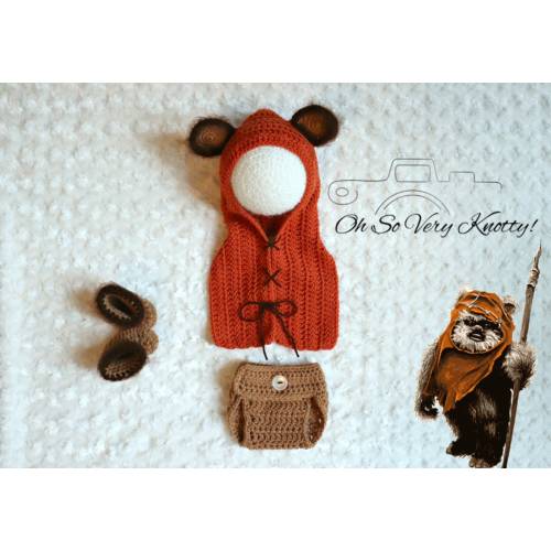 Baby Ewok Star Wars inspired Newborn Baby Photo Prop Handmade Crochet Costume. Girl version with bow available!