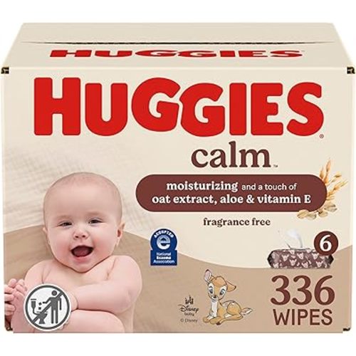 Huggies Calm Baby Wipes, Unscented, Hypoallergenic, 6 Push Button Packs (336 Wipes Total), Packaging May Vary