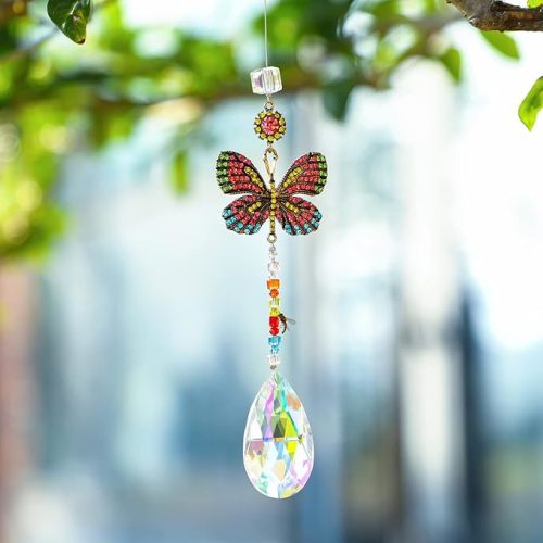 Butterfly Suncatcher Crystal Prism Window Hanging Rainbow Decor | Glass Teardrop Prism Rhinestone Butterfly Suncatcher Indoor Window Car Home Decor Rainbow Maker Gift for Women Mom