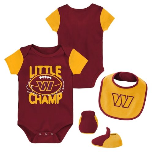 Washington Commanders Newborn & Infant Little Champ Three-Piece Bodysuit, Bib & Booties Set - Burgundy/Gold