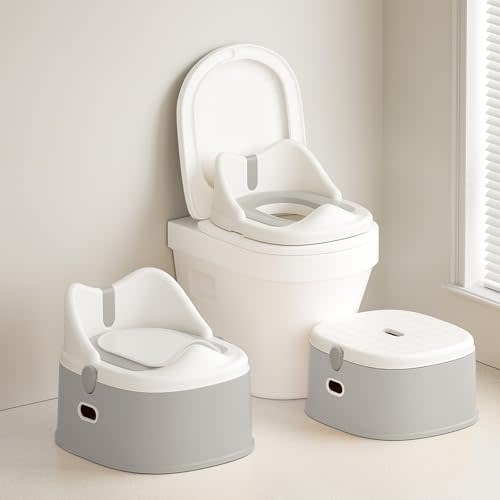 3-in-1 Toddler Potty Training Toilet for Boys and Girls Multi-use Baby Potty Chair for Toddlers 1-3 Training Potty Seat Toddler Toilet Baby Potty Training Seat with Step Stool (Gray)