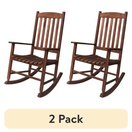 (2 pack) Mainstays Outdoor Wood Porch Rocking Chair, Dark Brown Color, Weather Resistant Finish