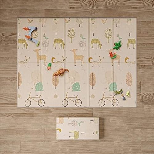 Gupamiga Baby Folding mat Play mat Extra Large Foam playmat Crawl mat Reversible Waterproof Portable Double Sides Kids Baby Toddler Outdoor or Indoor Use Non Toxic, Colorful(57x76x0.4in)