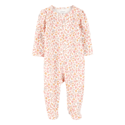 Baby Girl Floral 2-Way Zip Cotton Sleep & Play Pajamas - Pink