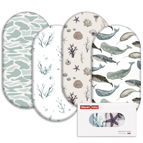 Gllquen Baby Bassinet Sheets 4 Pack, Breathable Cozy Fitted Mattress Sheet | 32"x16" Soft Baby Sheets for Boys Girls, Compatible with Halo, Snoo, Uppababy, Universal fitted,Baby Gift,