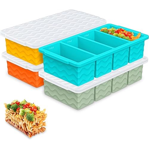 Silicone Freezer Tray for Soup with Lid – 1-Cup Soup Container Cube Style Ice Cube Trays for Freezer, Meal Prep & Food Storage, Freeze 250mL/125mL Portions 4Pcs (4Color)