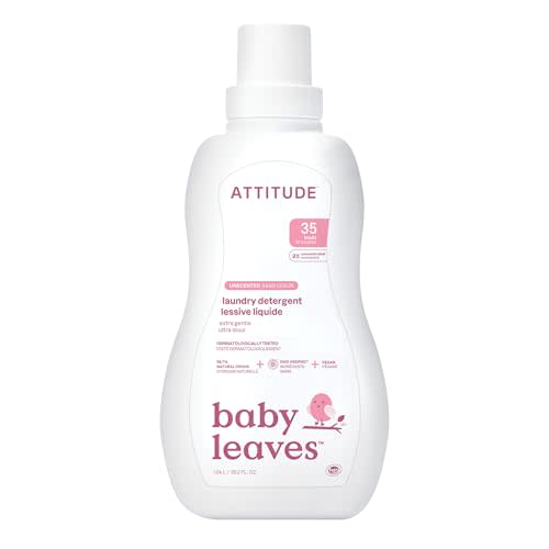 ATTITUDE Baby Laundry Detergent, EWG Verified, Plant and Mineral-Based Formula, HE Compatible, Vegan Household Products, Unscented, 35 Loads, 35.5 Fl Oz