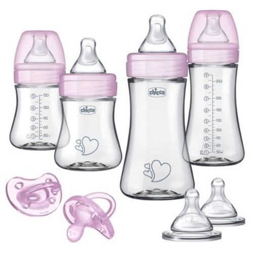 Chicco Duo Newborn Hybrid Baby Bottle Gift Set With Invinci-glass Inside/plastic Outside- Pink - 8pc