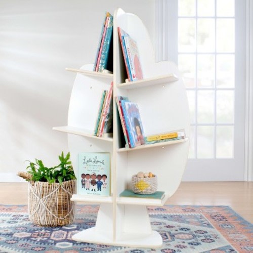 Guidecraft EdQ Reading Tree: Children's Wooden Tree-Shaped Bookshelf for Kids' Bedroom, Classroom or Playroom Free Standing Book Rack, Color: White