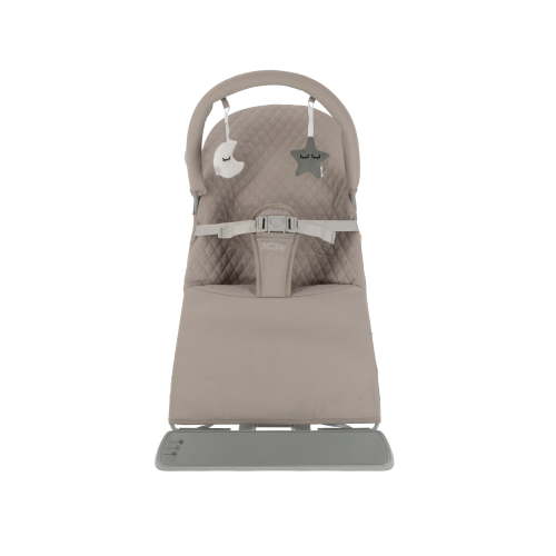 Nuby Portable Baby Bouncer Seat with Sounds and 3-Point Harness, Beige