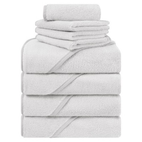 American Soft Linen 100% Cotton Soft Fluffy Hooded Baby Bath Towel Set 8 Piece - Gray