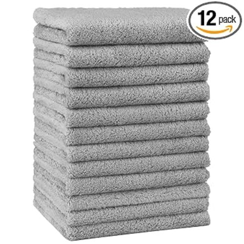 HOMEXCEL Baby Washcloths 12 Pack-Microfiber Coral Fleece Baby Bath Face Towel 7 x 9 Inch Extra Absorbent Soft Burp Cloth and Wash Cloths for Newborn-Infants and Toddlers-Gentle On Sensitive Skin,Grey