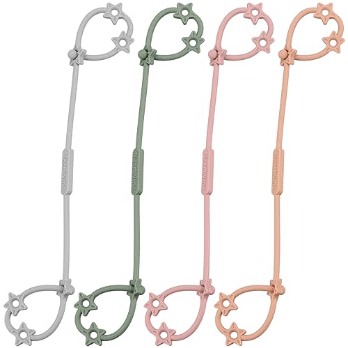 Toy Straps for Baby, 4 Pack Adjustable Stretchable Sippy Cup Straps, Sippy Bottles or Pacifier to Stroller, Highchair, Car Seat, Hanging Basket (4Pack,Gray/Sage/Blush/Muted)