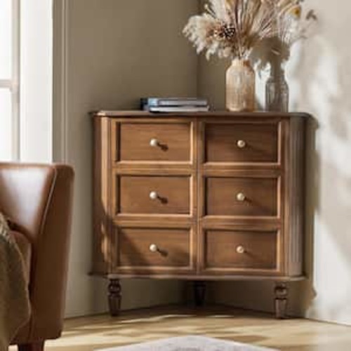 Cindy Walnut 30 in. H Corner Accent Cabinet with 2-Doors, 2-Shelves