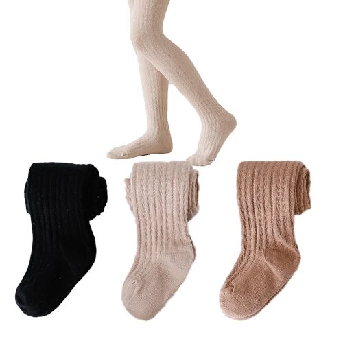Colorful Childhood Baby Girls Tights Cotton Cable Knit Footed Pantyhose Baby Stockings Toddler Leggings 3 Pairs