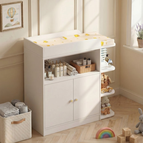 Isabelle & Max™ Baby Dresser With Changing Table, Nursery Dresser With 4 Open Shelves And Plus Double-door Cabinet, Multifunctional Changing Table With Storage | Wayfair