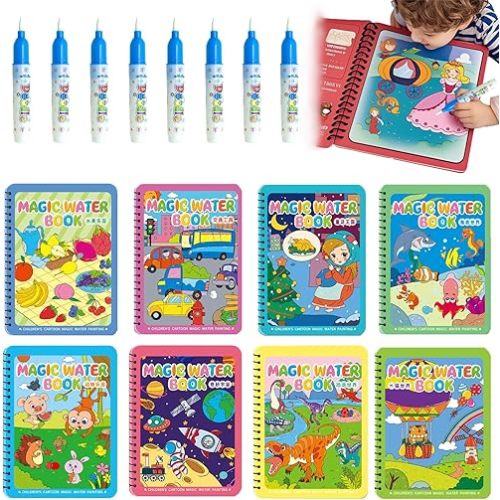 NYXTOB 8pcs Magic Water Book, Magic Water Painting Book, Paint with Water Books for Toddlers 1-3, 8 Painting Themes
