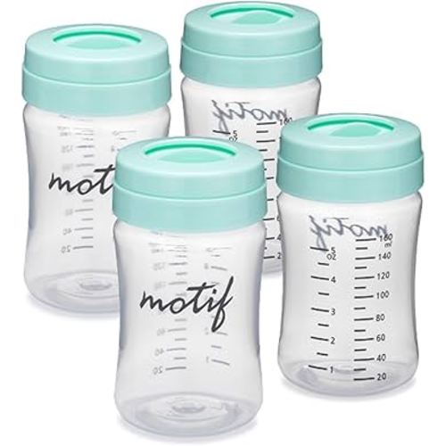 Motif Medical Breast Milk Storage Bottles for The Luna Breast Pump - Four 160mL Bottles for Breast Pump, with Sealing Discs - Milk Collection Containers
