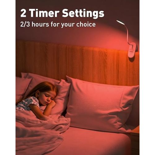 long-stars Red Light Reading Lamp for Sleep, Book Light for Bed Reading with 625nm Blue-Free Night Light, 2 Color Mode & Timer, 2000mah Rechargeable Clip on Lamp for Headboard, Desk, Studying