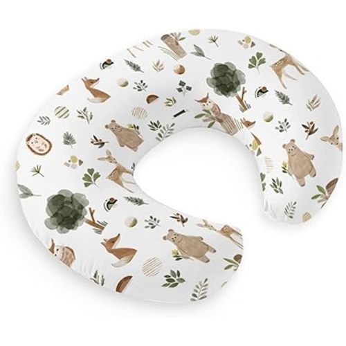 HawSkgFub Boho Woodland Animal Nursing Pillow Cover for Baby Boys Girls, Forest Bear Deer Fox Owl Breastfeeding Pillow Slipcover, Nursing Pillowcase for Newborn Infant, Cover Only