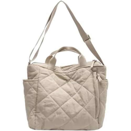 Puffer Quilted Tote Bag for Women Puffy Padded Crossbody Purse Soft Lightweight Shoulder Bag with Zipper