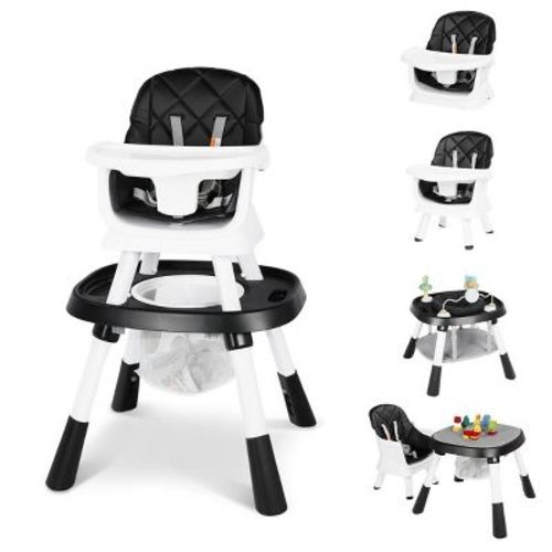 Kinder King 15 in 1 Baby High Chair, Coverts to Rotatable Activity Play Center/Infant Dining Booster Seat, Detachable Toys, Removable Tray, Black