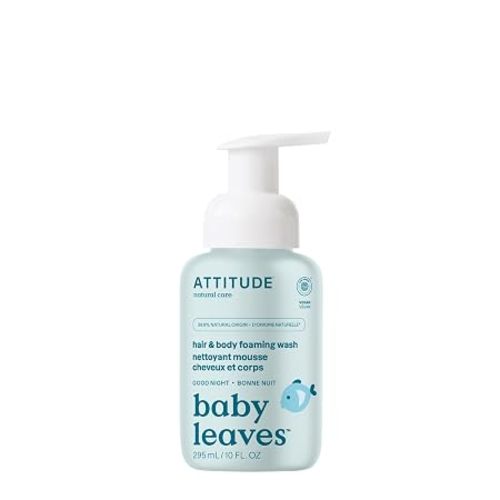 ATTITUDE 2-in-1 Hair and Body Foaming Baby Wash, EWG Verified Shampoo Soap, Dermatologically Tested, Made with Naturally Derived Ingredients, Vegan, Good Night, 10 Fl Oz
