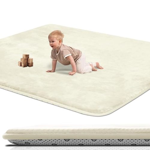 Thick Baby Play Mat for Floor,Padded Foam 47x47 Playpen Mat,Ultra Soft Support & Plush Feel Nursery Rug,Non Slip for Toddler,Infants,Kids Play,Yoga,Baby Crawling,Tummy Time (Beige)