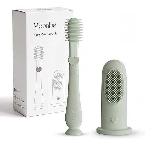 Moonkie Baby Finger Toothbrush Tongue Oral Cleaner Kit for 3 Months +, 2 Pcs (Mint)