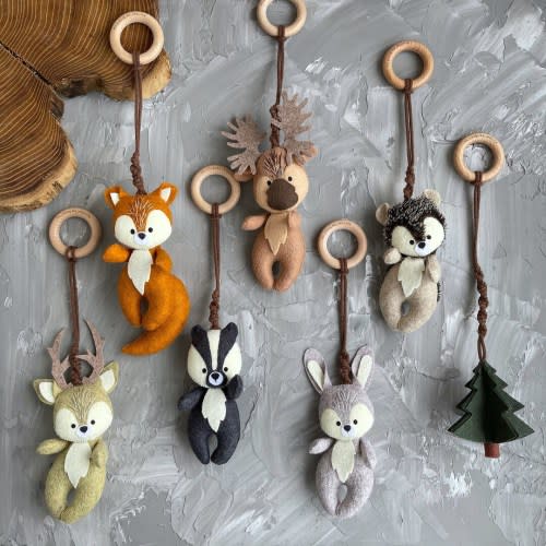 Baby play gym felt toys set / Forest play gym toys/ Woodland nursery accessory / Baby shower gifts idea/ Montessori toys/ hanging felt toys