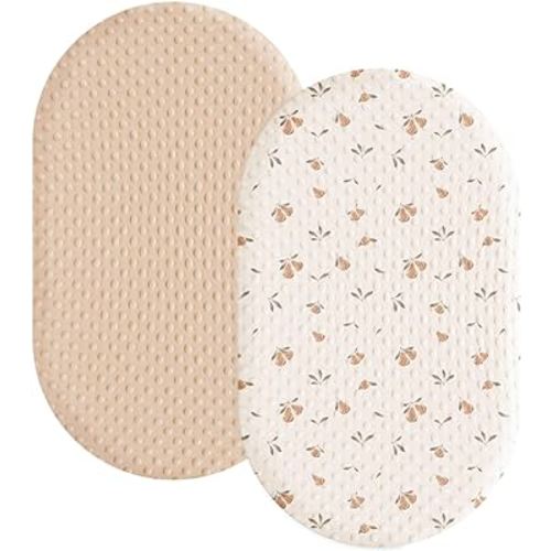 Konssy 2 Pack Fitted Minky Bassinet Sheets for Baby Girl Boy, Soft Brethable Baby Bassinet Sheets Fit for Rectangle, Hourglass or Oval Bassinet Mattress with Dotted Backing (Summer Wheat,Pear)