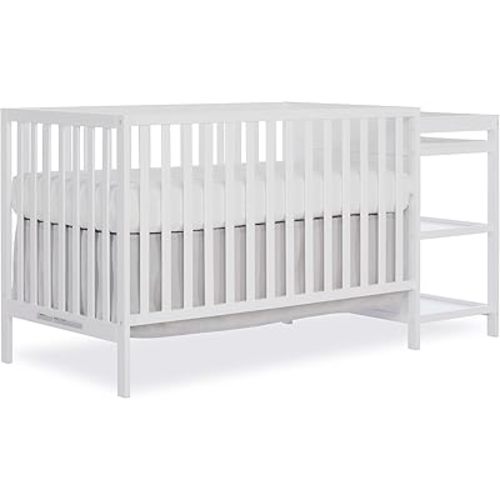 Dream On Me Synergy Convertible Crib and Changer in White with Detachable Changing Table, JPMA Certified, 1” Changing pad