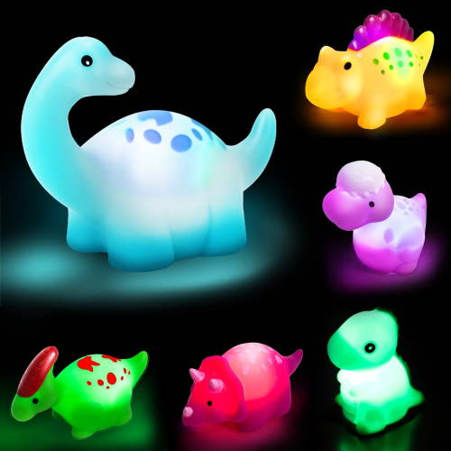 TOY Life 6Pcs Light Up Dinosaur Bath Toys for Toddlers (3-6), Fun Tub Floating, Non-toxic, Mold-Free