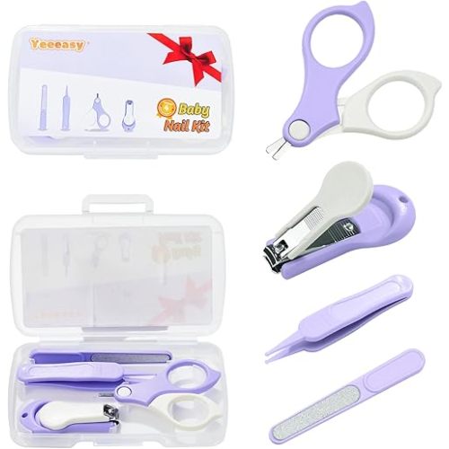 Baby Nail Clippers Kit Baby Grooming Set with Nail Clippers, Scissors, Nail File & Tweezers Baby Care Kit Fingernail Cutter for Baby,Newborn,Infant,Toddler,Kid(Purple)