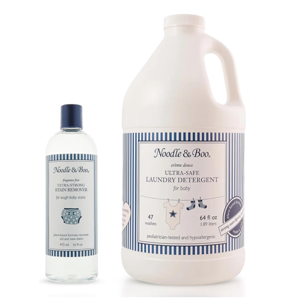 Noodle & Boo Baby Laundry Bundle, Ultra-Strong Stain Remover, Fragrance-Free 16 Fl Oz + Ultra-Safe Baby Laundry Detergent, Crème Douce Scented 64 Fl Oz