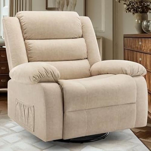 Recliner Chair, Wide Rocker Chair,Pet-Friendly Design,Large Rocking Chair,360°Swivel Nursery Rocking Chair,Oversized Recliner for Adults with Oversize Arm and Back,Khaki Reclining Sofa for Living Room