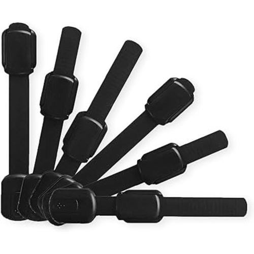Adjustable & Reusable Child Safety Cabinet Locks & Latches, Baby Proofing Door Window, Cabinet, Toilet, & Refrigerator Lock, Child Safety Strap Locks with Adhesive Pads, Pack of 6, Black - Wonderkid