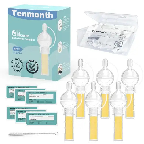 Colostrum Collector Kit Tenmonth Breast Milk Collector with Storage Case Set, Portable Colostrum Container Ready-to-Use, BPA Free 0.1oz/4ml, 6pcs