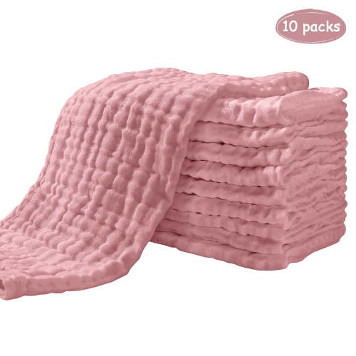 Yoofoss Muslin Baby Burp Cloths 100% Cotton- Soft Washcloths for Boy Girls, 10 Pack (Bean Paste)