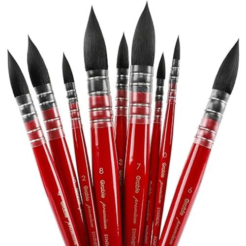 Grabie Professional Watercolor Paint Brushes, Mop Paintbrushes, 9 Pcs, Synthetic Squirrel Hair, Art Supplies for Painting, Great Watercolor Set for Artists, Amateur Hobbyists and Painting Lovers