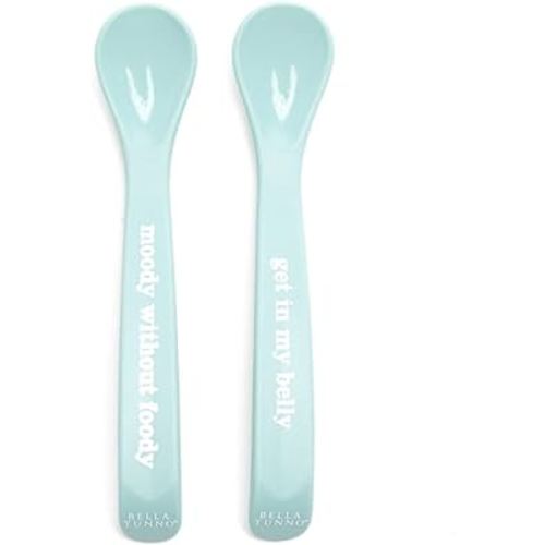 Bella Tunno Wonder Spoons - Soft Baby Spoon Set Safe for Baby Teething & Toddler Spoons, Food-Grade BPA Free Silicone Self Feeding Spoon 2pk, Moody Foody Belly