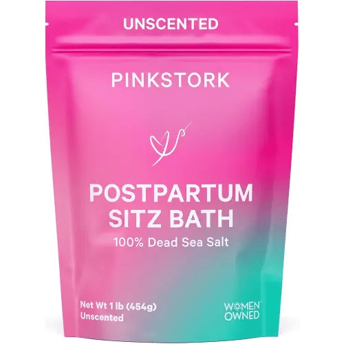 Pink Stork Postpartum Sitz Bath Soak: Dead Sea Salt for Perineal Care & Cleansing, Postpartum Recovery, Labor and Delivery Essentials, Women-Owned, Unscented, 16 oz