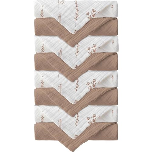 Muslin Baby Washcloths for Newborns, Super Soft Organic Cotton, 11"x11", Absorbent and Gentle, Baby Cotton Wipes – Pack of 8